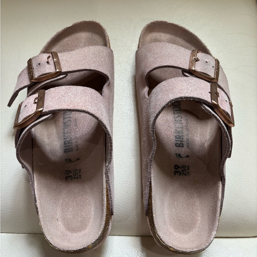 Pink Birkenstock Arizona Sandals Rose Gold Buckles Pink Soles & Footbed Size 39 - Picture 5 of 13